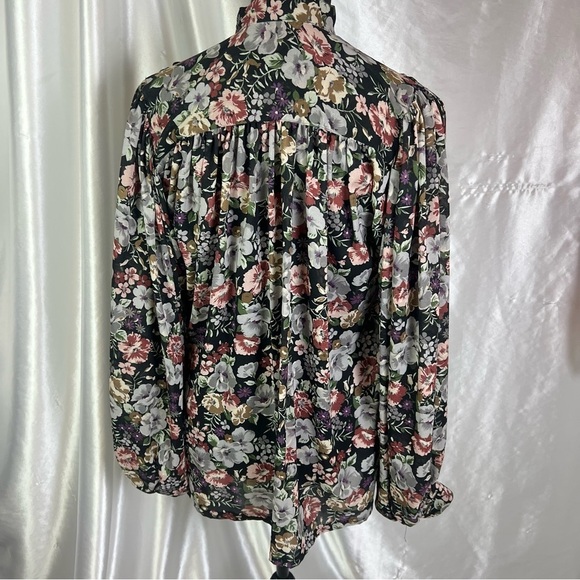Vintage Sheer Black Floral Button-Up Tie Front Blouse 2X/3X Romantic Cottagecore - Picture 10 of 14